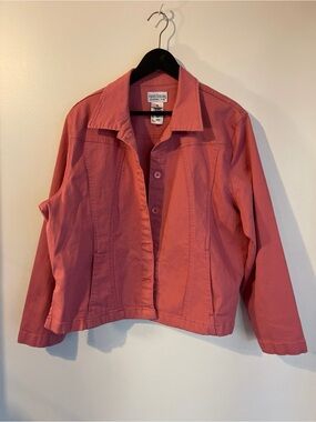 French Dressing Jeans Womens Pink Denim Jacket Button Up 16
